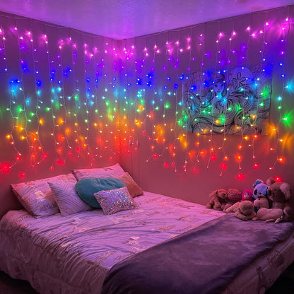 300Led Cuttable Curtain String Lights 10X10Ft with Remote Window Lights for Bedroom Wedding Party Festive Season Propose Marriage Windowchristmas Decoration(Rainbow 7 Colors)